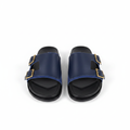 Santoni Navy Blue Leather Double Buckle Slide Sandals