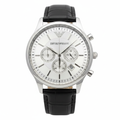 Emporio Armani Chronograph Silver White Dial Leather Watch