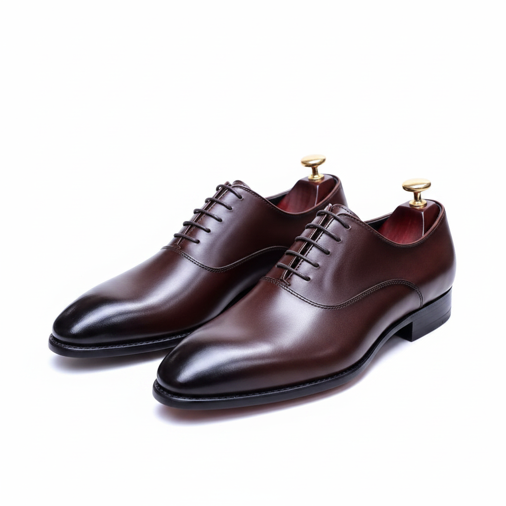 Dark Brown Whole-Cut Oxford Dress Shoes with Red Lining