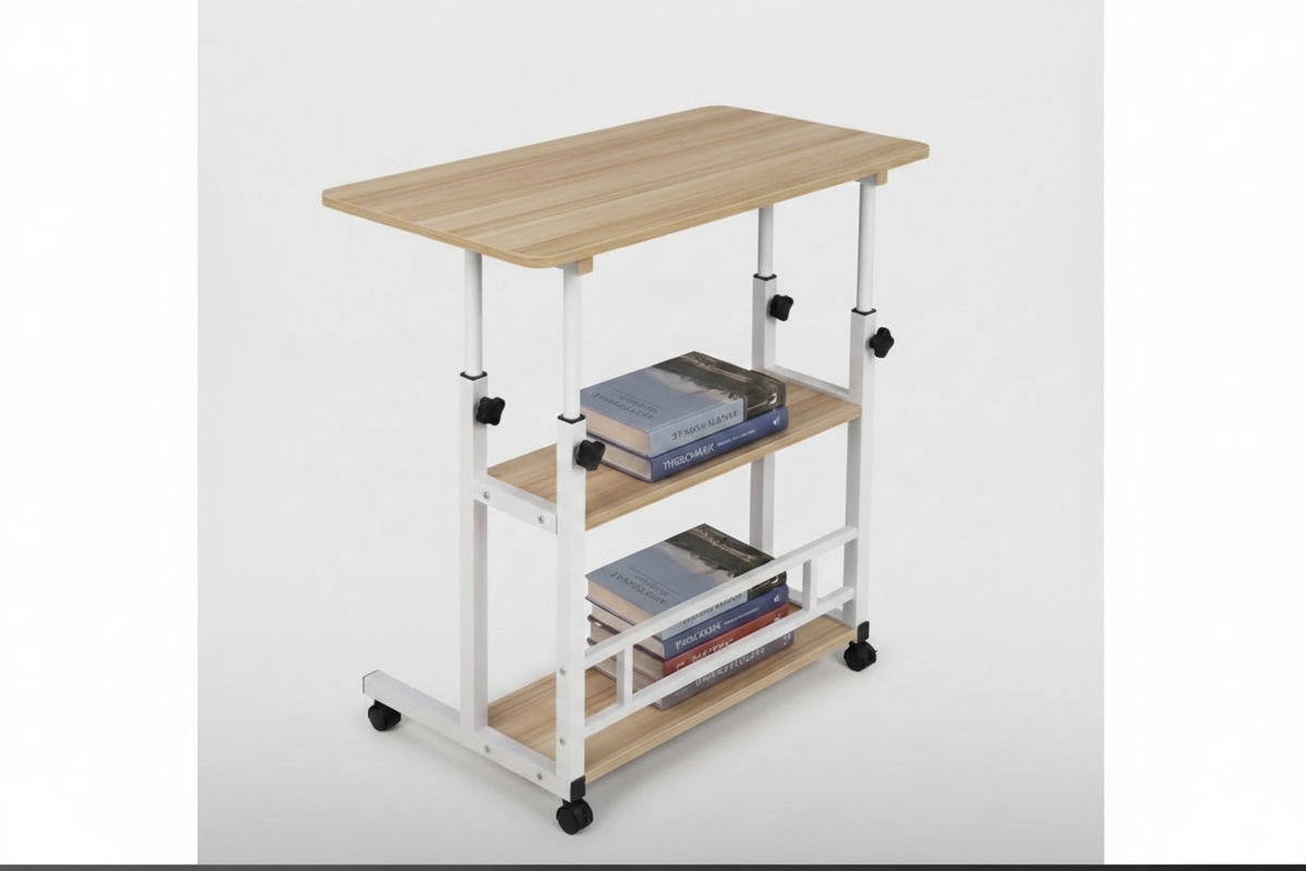 Adjustable Height Mobile Laptop Desk with 3 Shelves