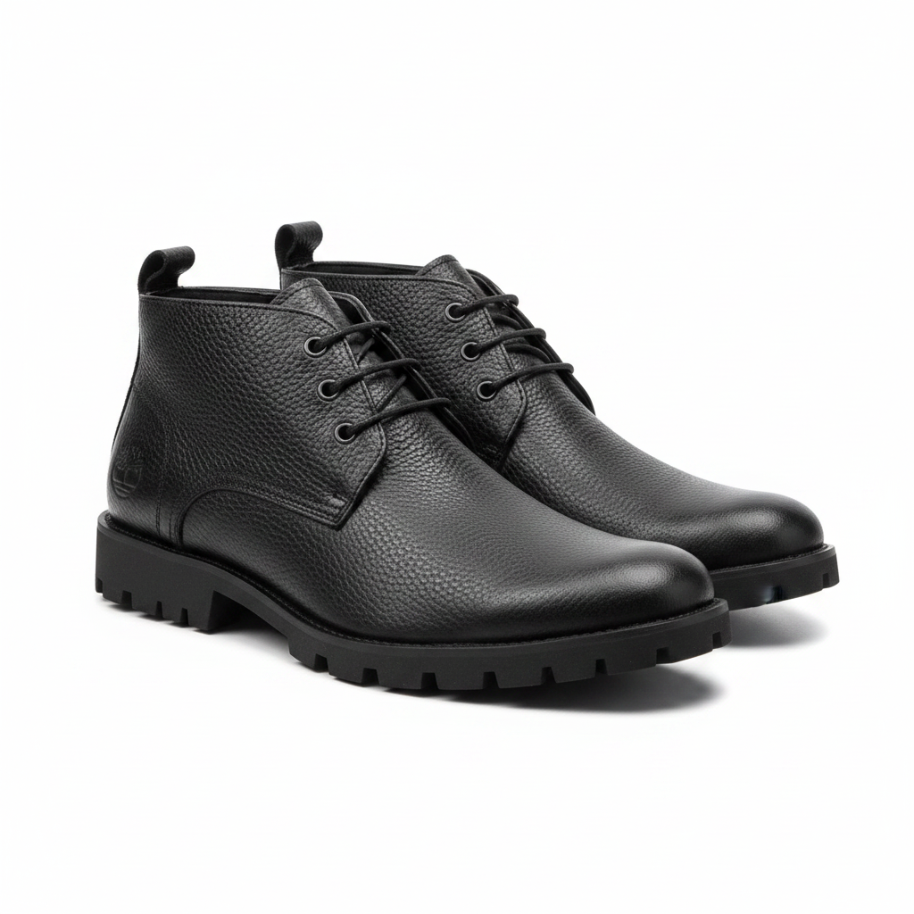 All-Black Pebbled Leather Chukka Boot