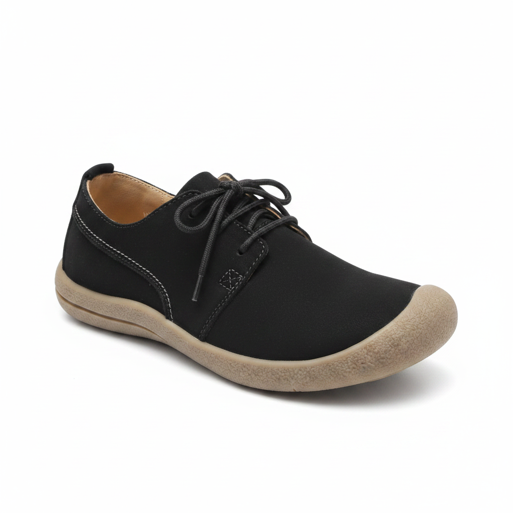 Nubuck Leather Lace-Up Casual Shoe - Black