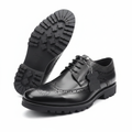 Men's Black Leather Wingtip Brogue Oxford with Lug Sole