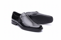 Black Leather Slip-On Loafer with Textured Panel