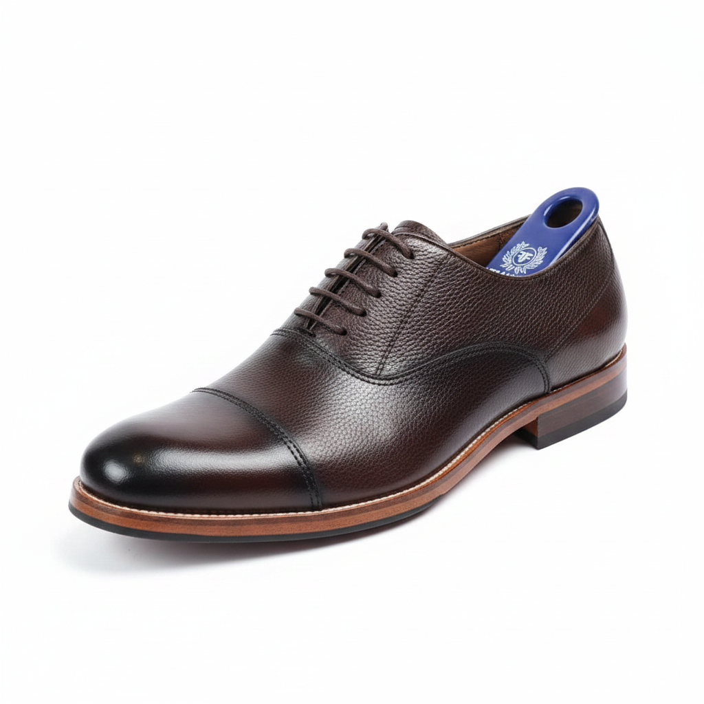 Franco Banetti Dark Brown Pebbled Leather Cap-Toe Oxford
