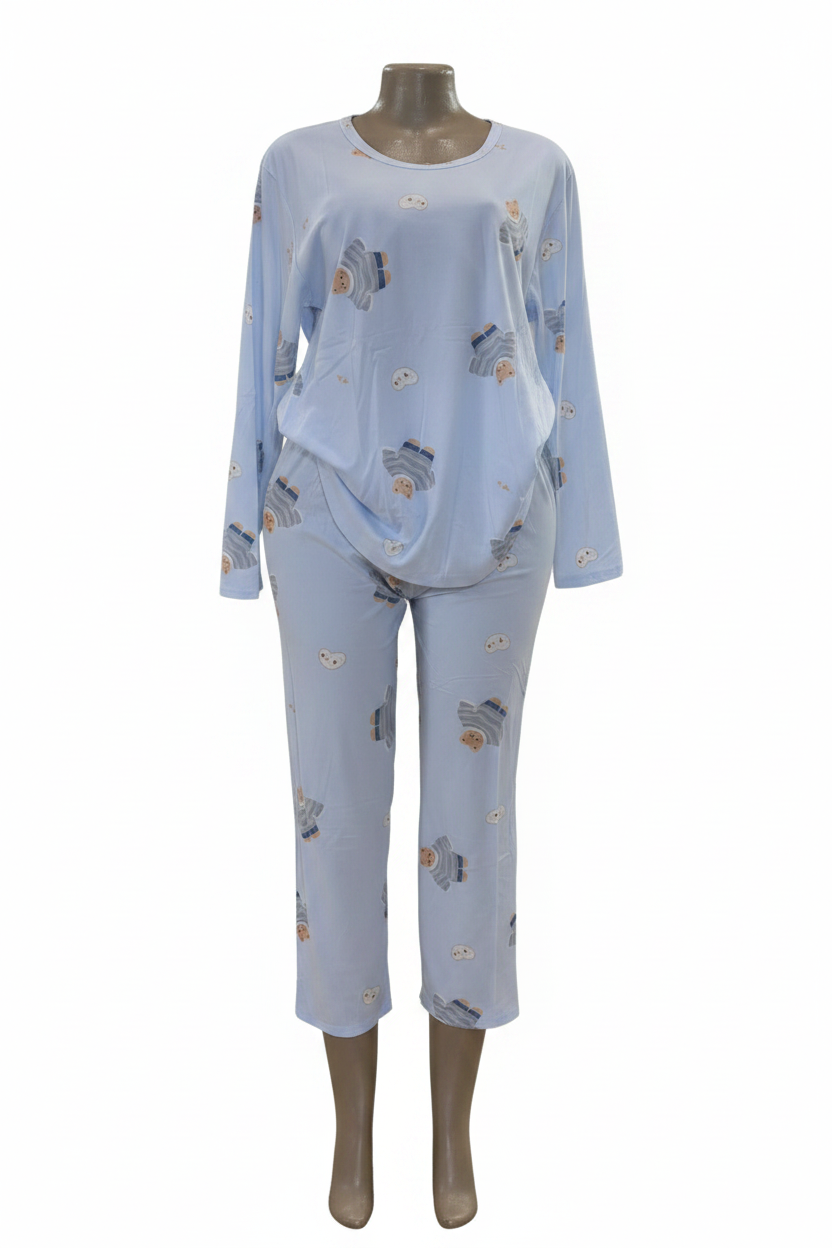Ladies Baby Blue Teddy Bear Pajama Set