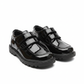 Crabkids Boys Black Patent Double Velcro School Shoes