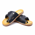Flyfeet Men's Navy Blue Leather Slide Sandals