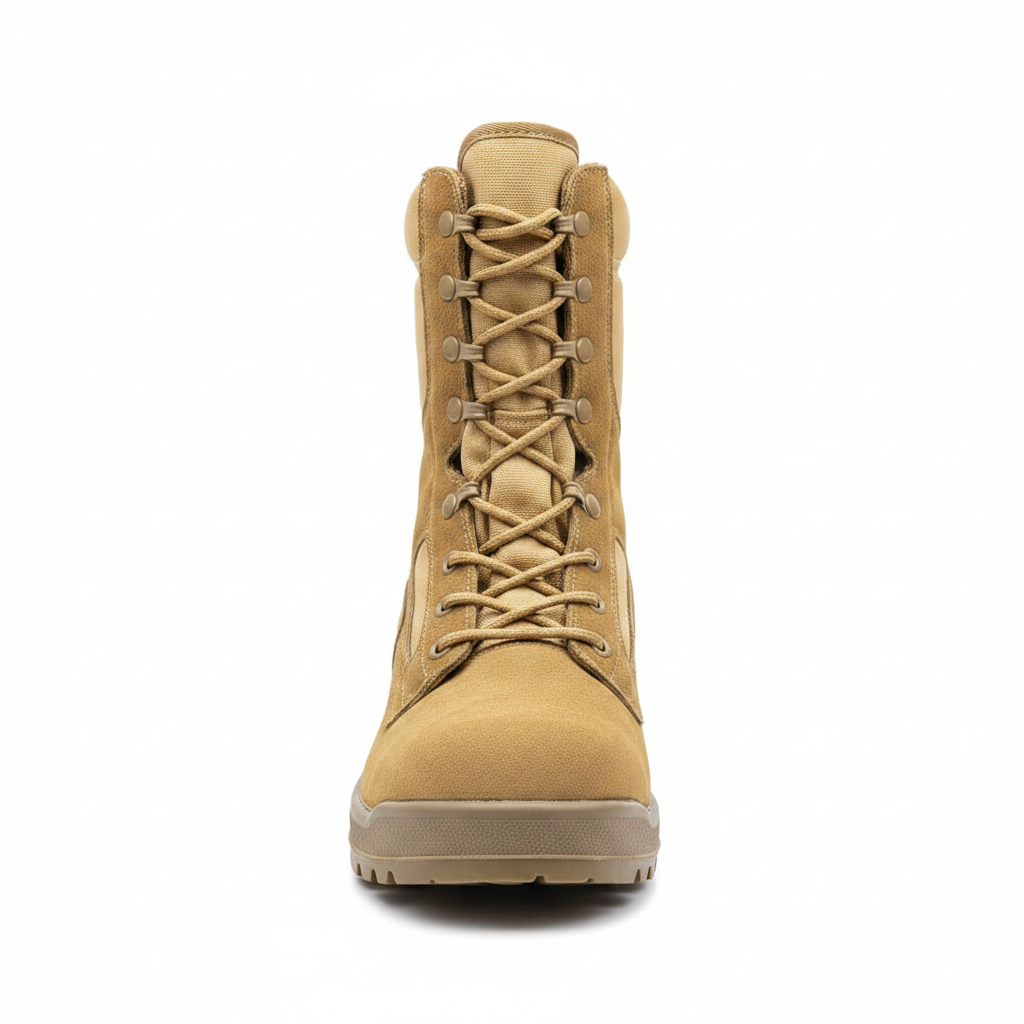 Tan Suede & Canvas High-Top Military Tactical Boot