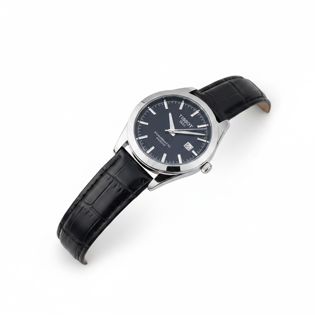 Tissot Automatic Watch – Black Leather Strap