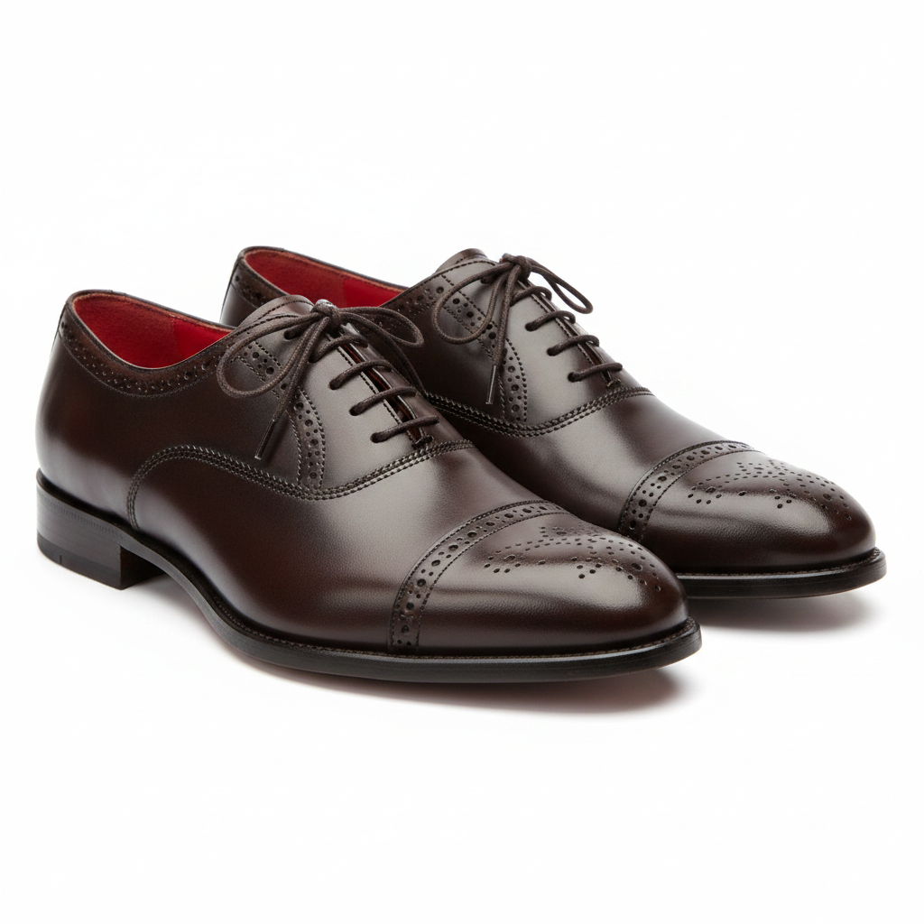 Dark Brown Leather Cap Toe Brogue Oxford Shoes