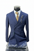Men's Navy Blue Pinstripe Double-Breasted Suit Set