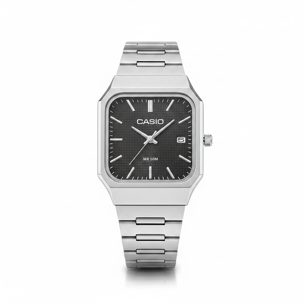 Casio Square Silver Grey Dial Watch