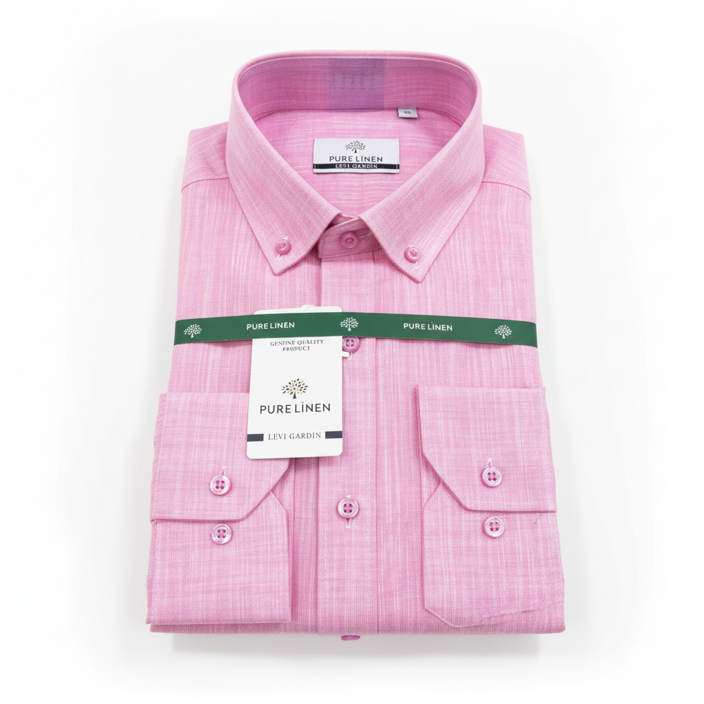 Pure Linen Pink Long Sleeve Button-Down Shirt