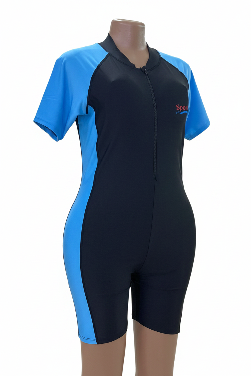 Women's Sport Swimming Costume – Black & Sky Blue