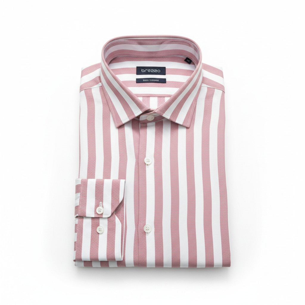 Men's Pink & White Stripe Formal Dress Shirt – Brezzo