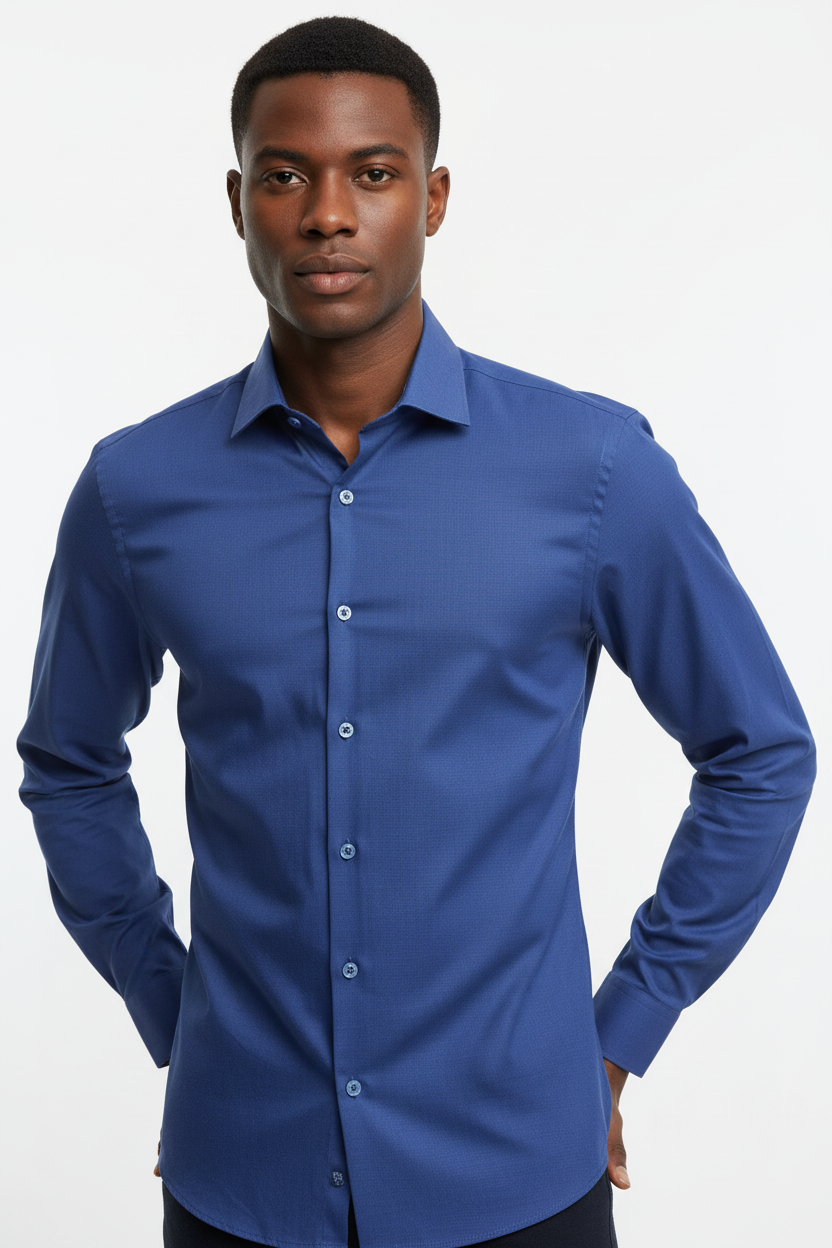 Men's Navy Blue Oxford Formal Dress Shirt