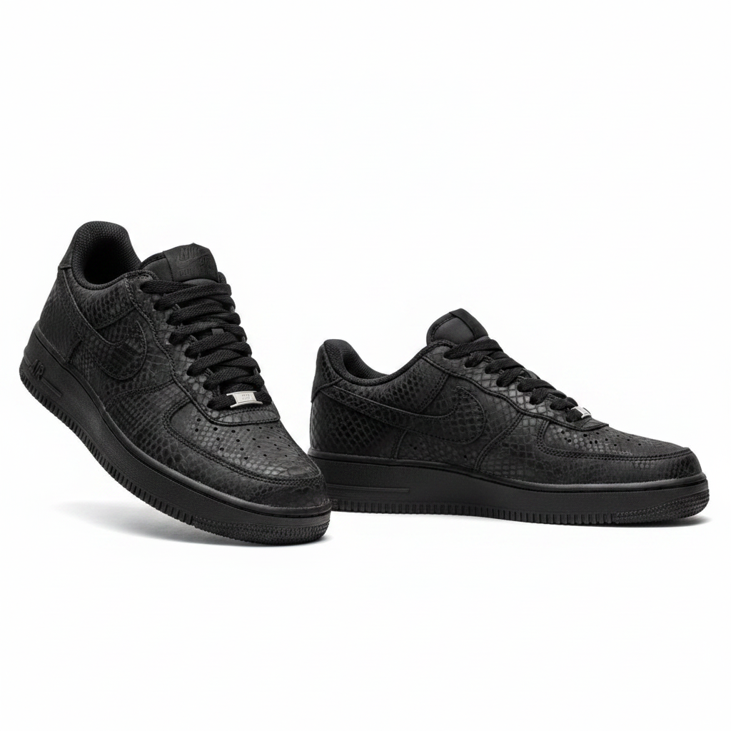 Black Snake-Skin Low-Top Sneakers