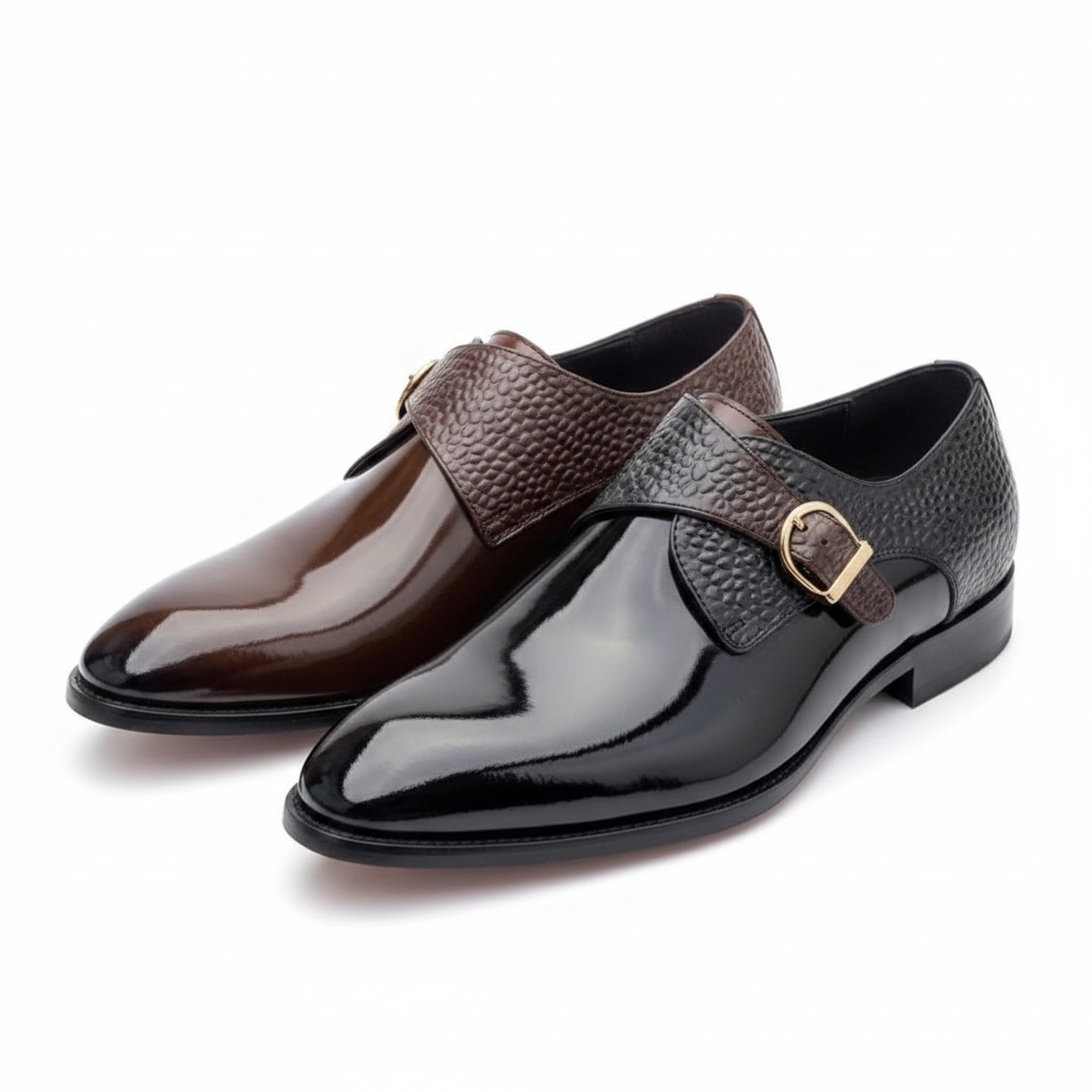 Monk Strap Crocodile Texture Dress Shoes – Brown & Black