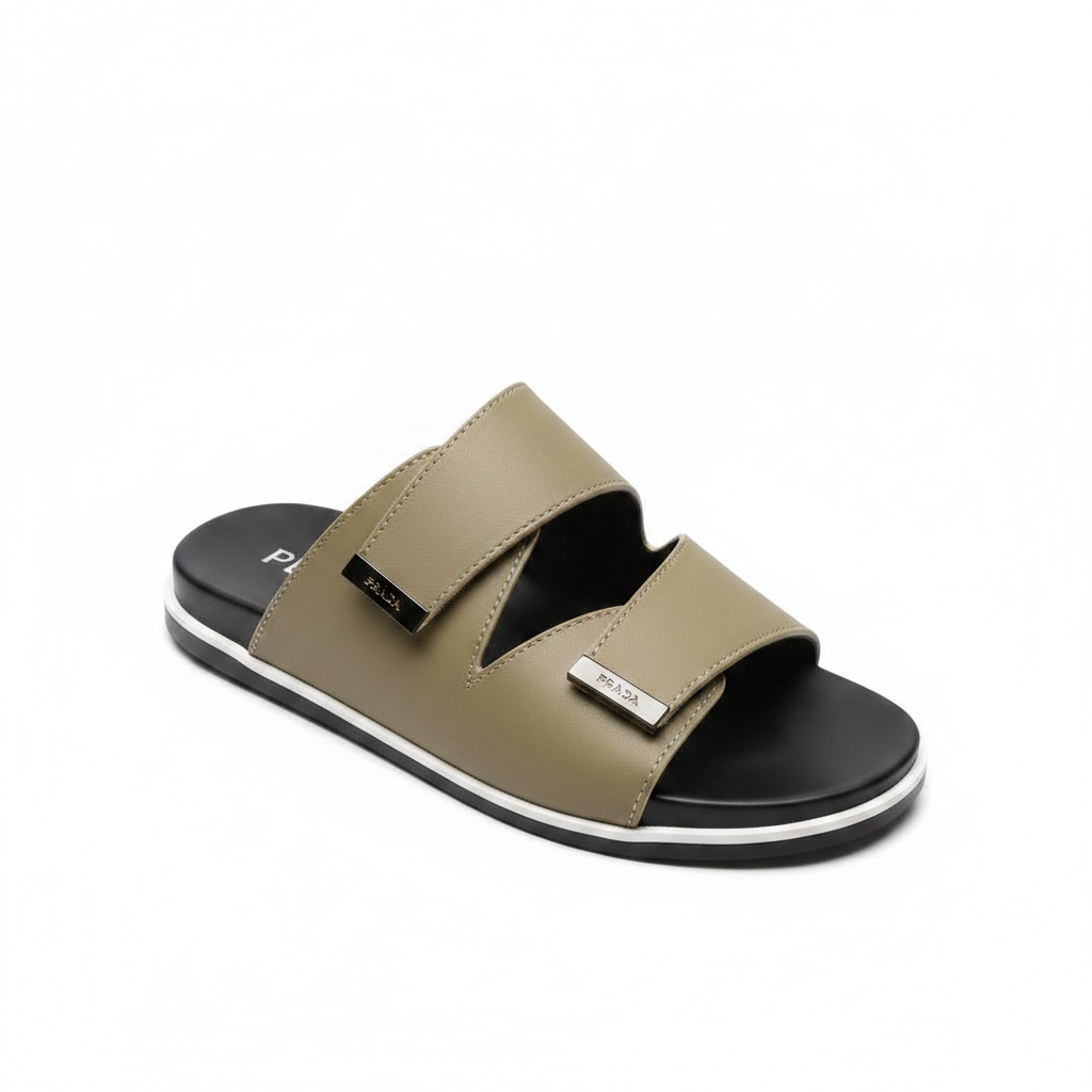 Prada Leather Cutout Slide Sandals