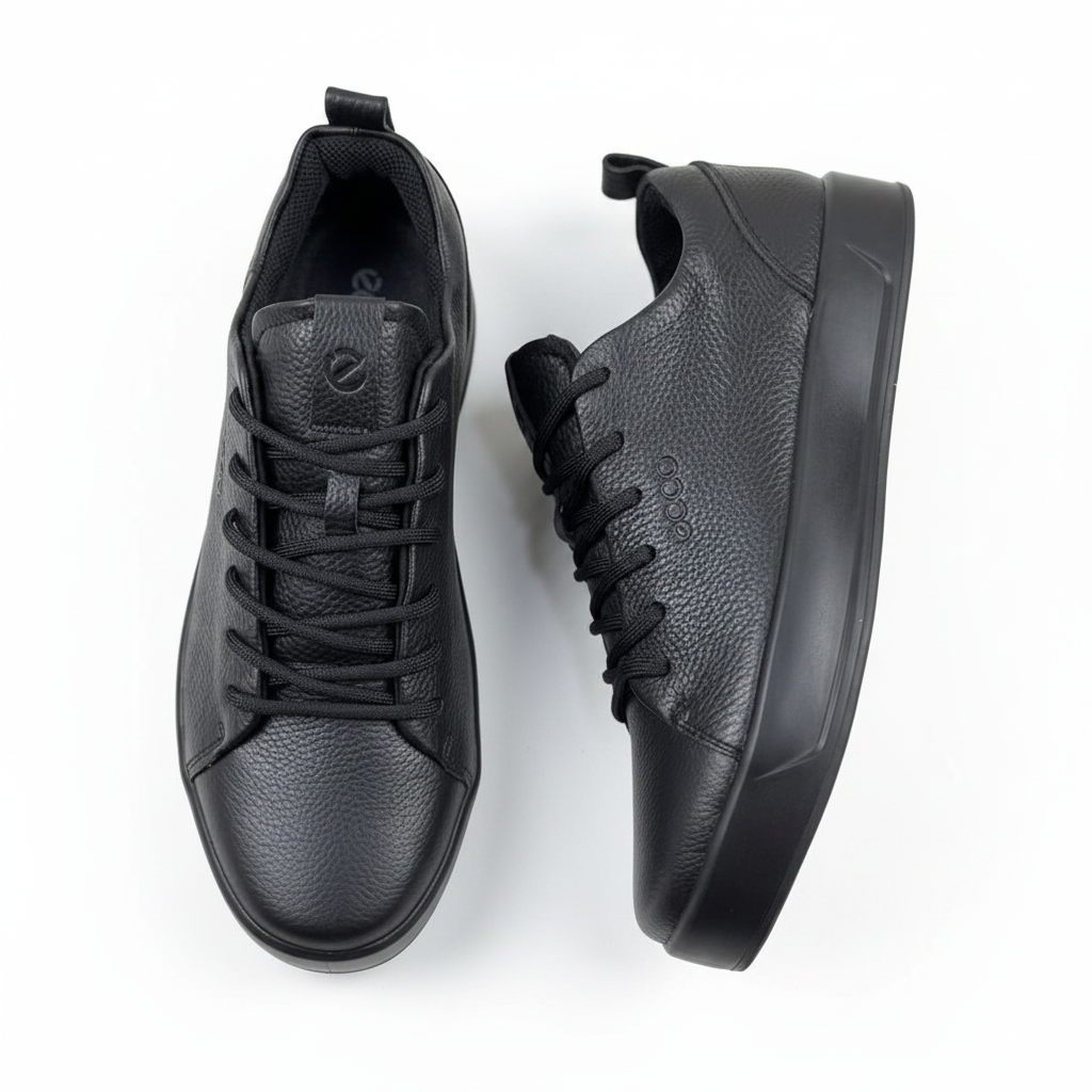 ECCO Soft 7 Low-Top Leather Sneakers Triple Black