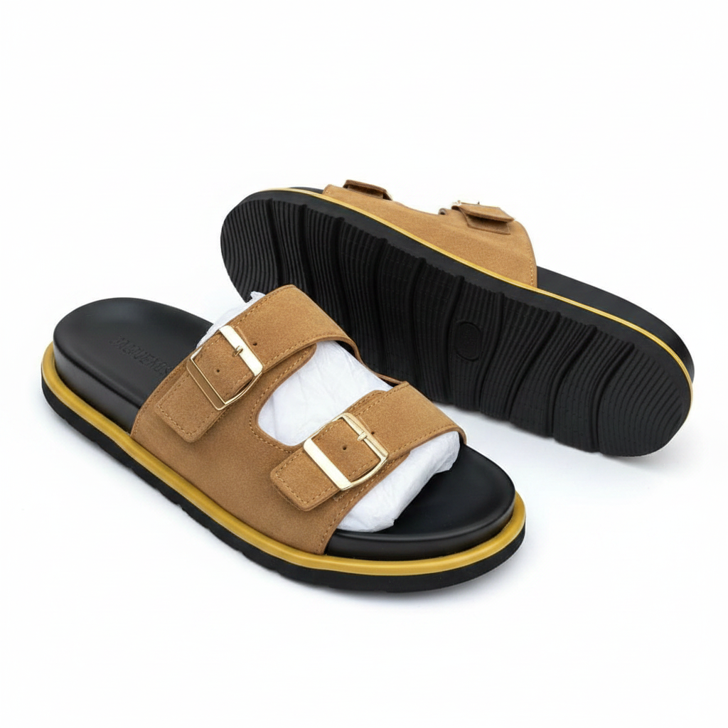 Men's Double Buckle Suede Slide Sandals