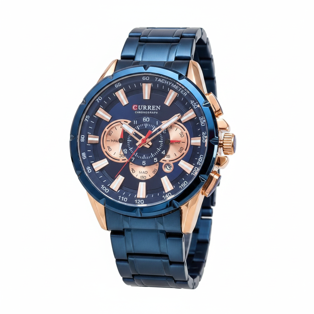 Curren Chronograph Watch – Blue & Rose Gold