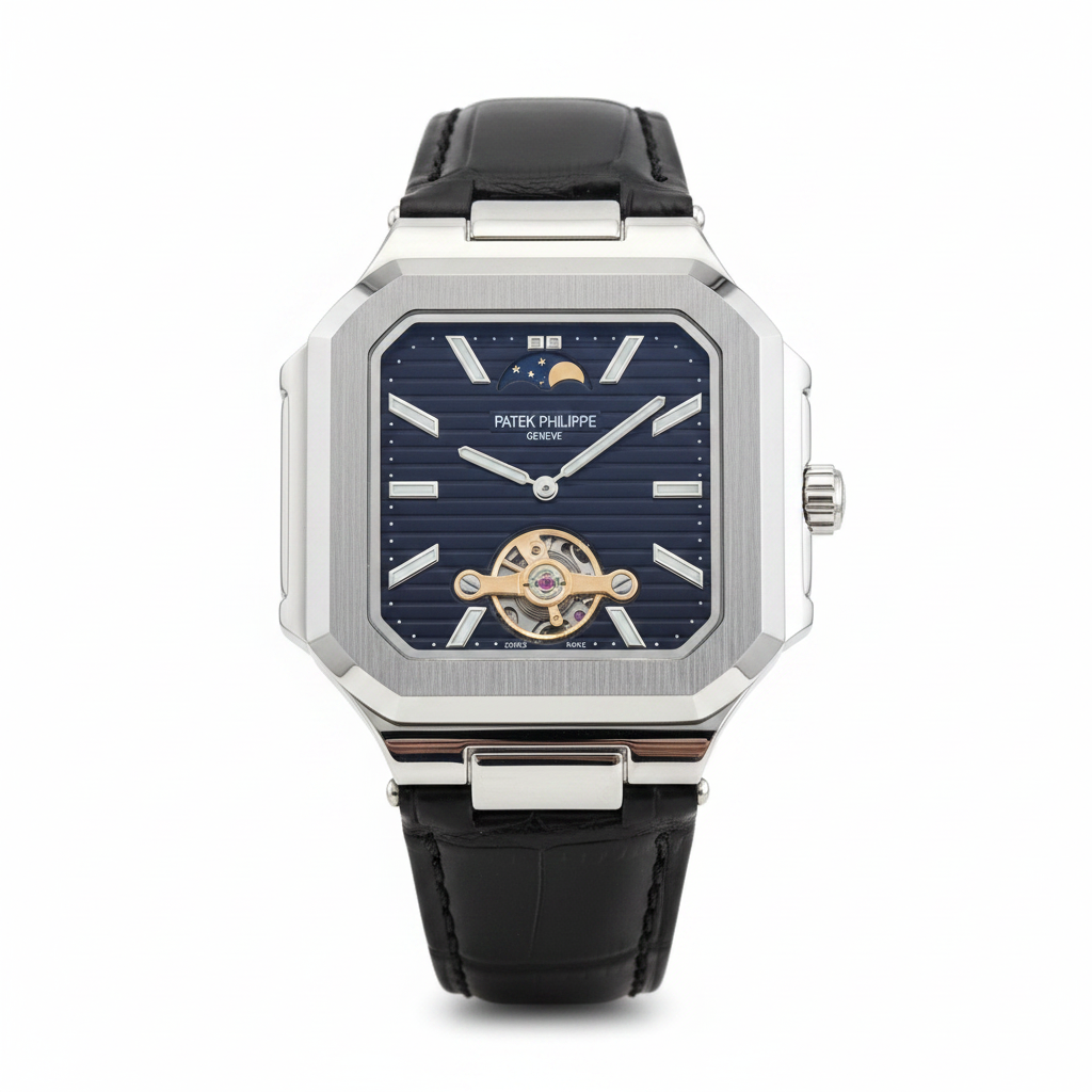 Patek Philippe Geneve Tourbillon Square Watch – Black Leather Strap