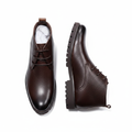 Dark Brown Pebbled Leather Chukka Lace-Up Boots