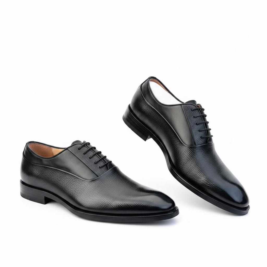 Black Pebbled Grain Whole-Cut Oxford Dress Shoes