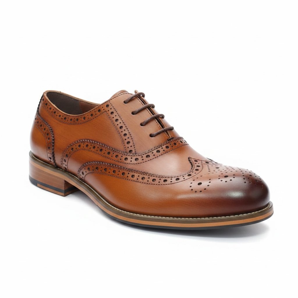 Tan Cognac Full Brogue Wingtip Oxford Dress Shoe