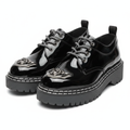 Black Patent Leather Platform Oxford Shoes with Silver Medusa Emblem