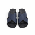 Prada Navy Blue Leather Crossband Slide Sandals