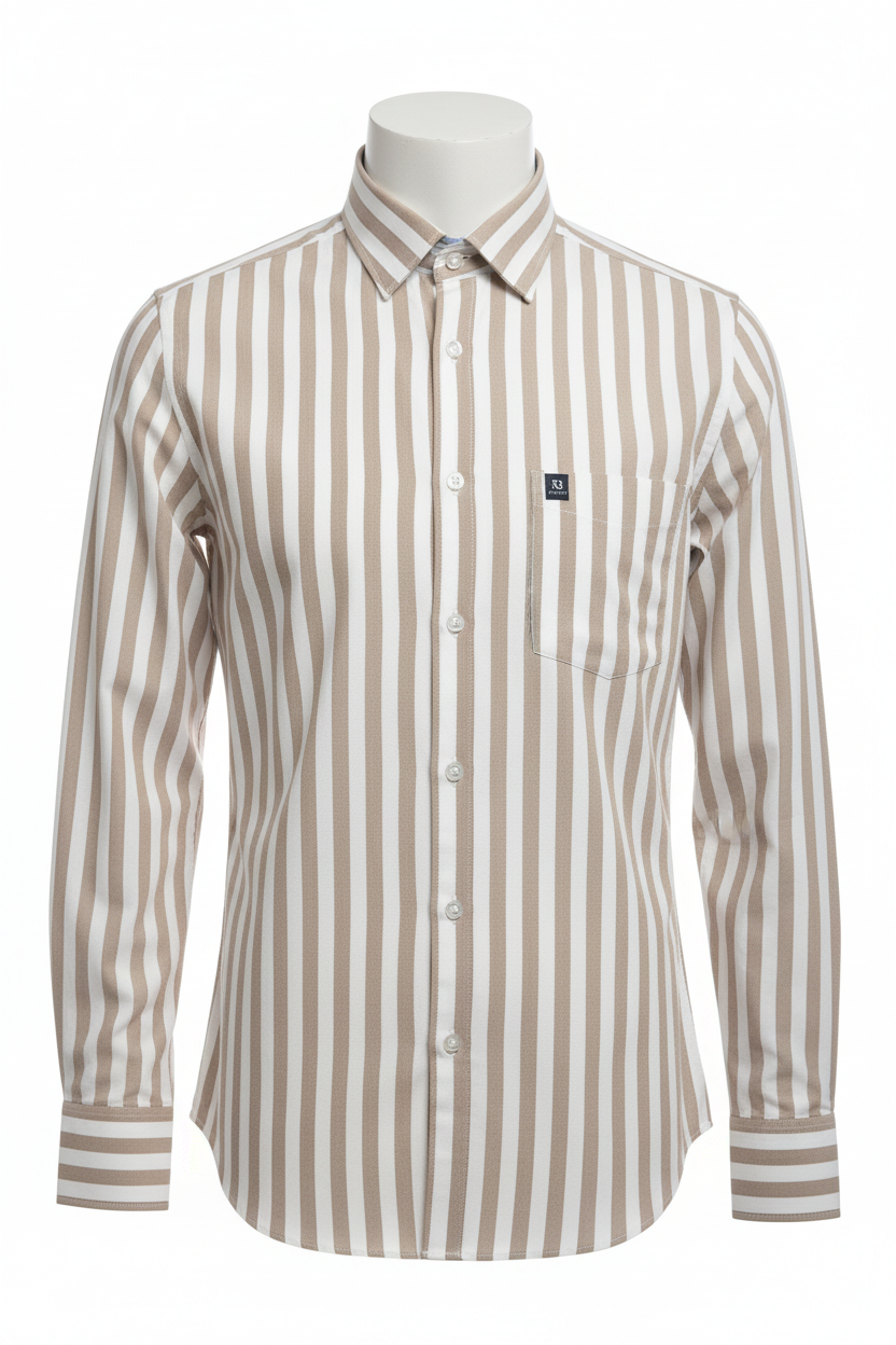 Men's Beige & White Wide Stripe Casual Shirt – Brezzo