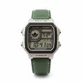 Casio AE-1200WHB World Time Digital Watch – Green Leather Strap