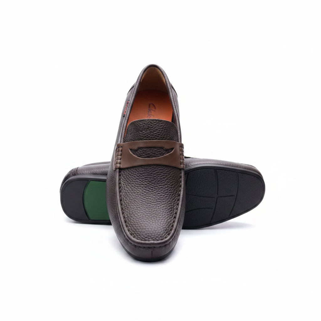 Men's Dark Brown Pebbled Leather Penny Loafer