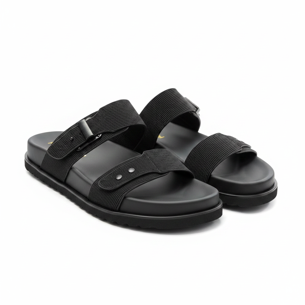 Ferragamo Men's Black Double Strap Slide Sandals