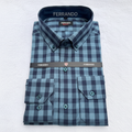 Ferrando Collection Steel Blue & Navy Check Long Sleeve Shirt