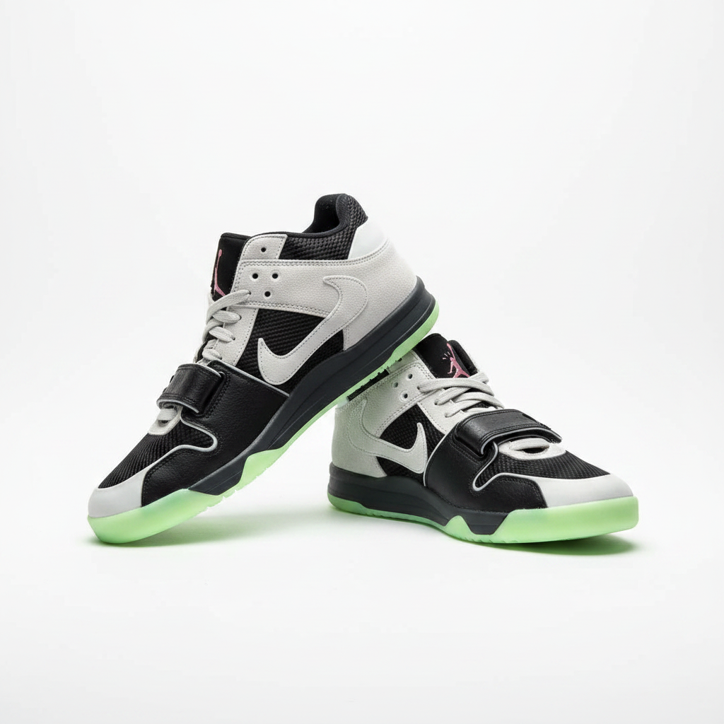 Sharkicks Low-Top Sneakers – Black/White Neon Green