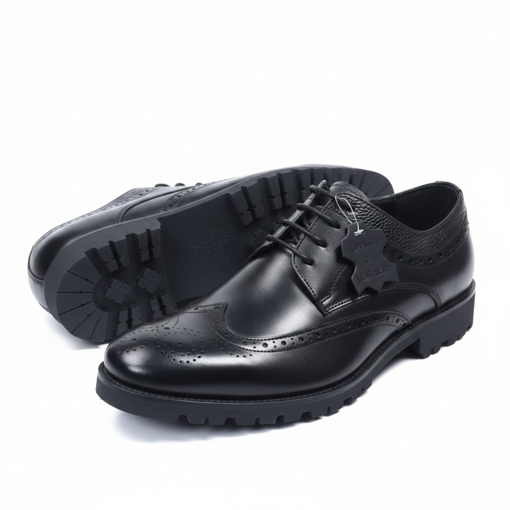 Black Leather Wingtip Brogue Shoes
