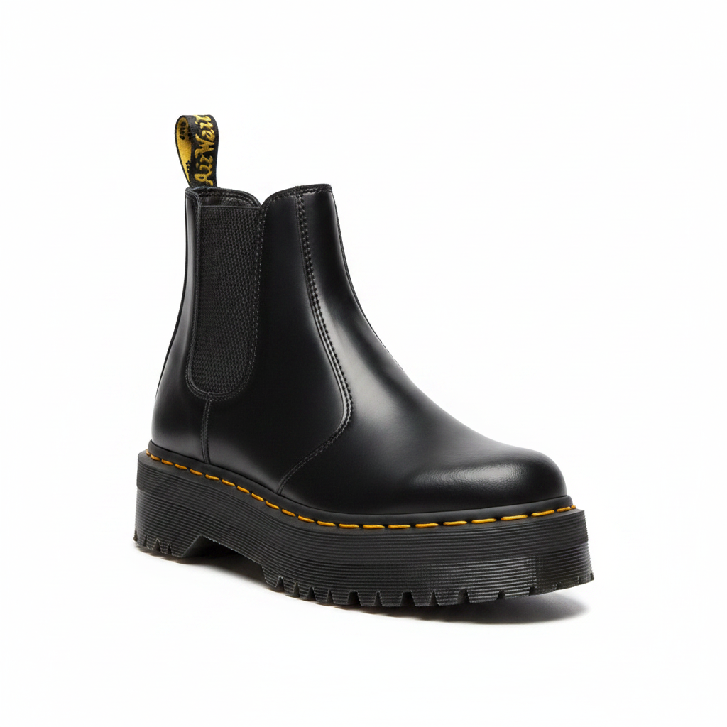 Black Leather Platform Chelsea Boot