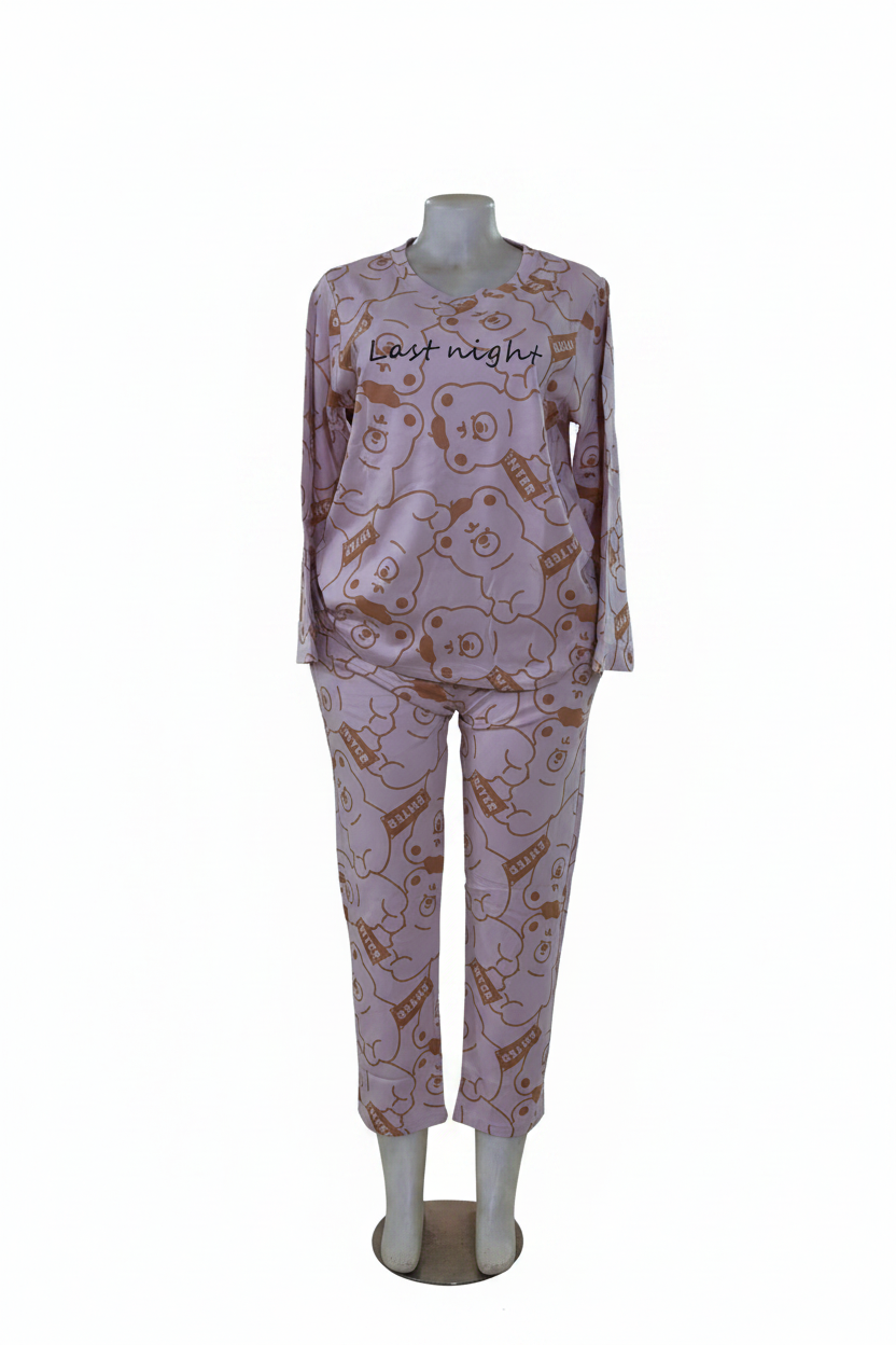Ladies Last Night Bear Print Pajama Set – Pink