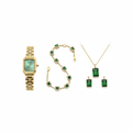 Emerald Green & Gold Luxury Jewelry Watch Gift Set