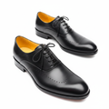 Black Perforated Oxford Dress Shoes with Yellow Lining