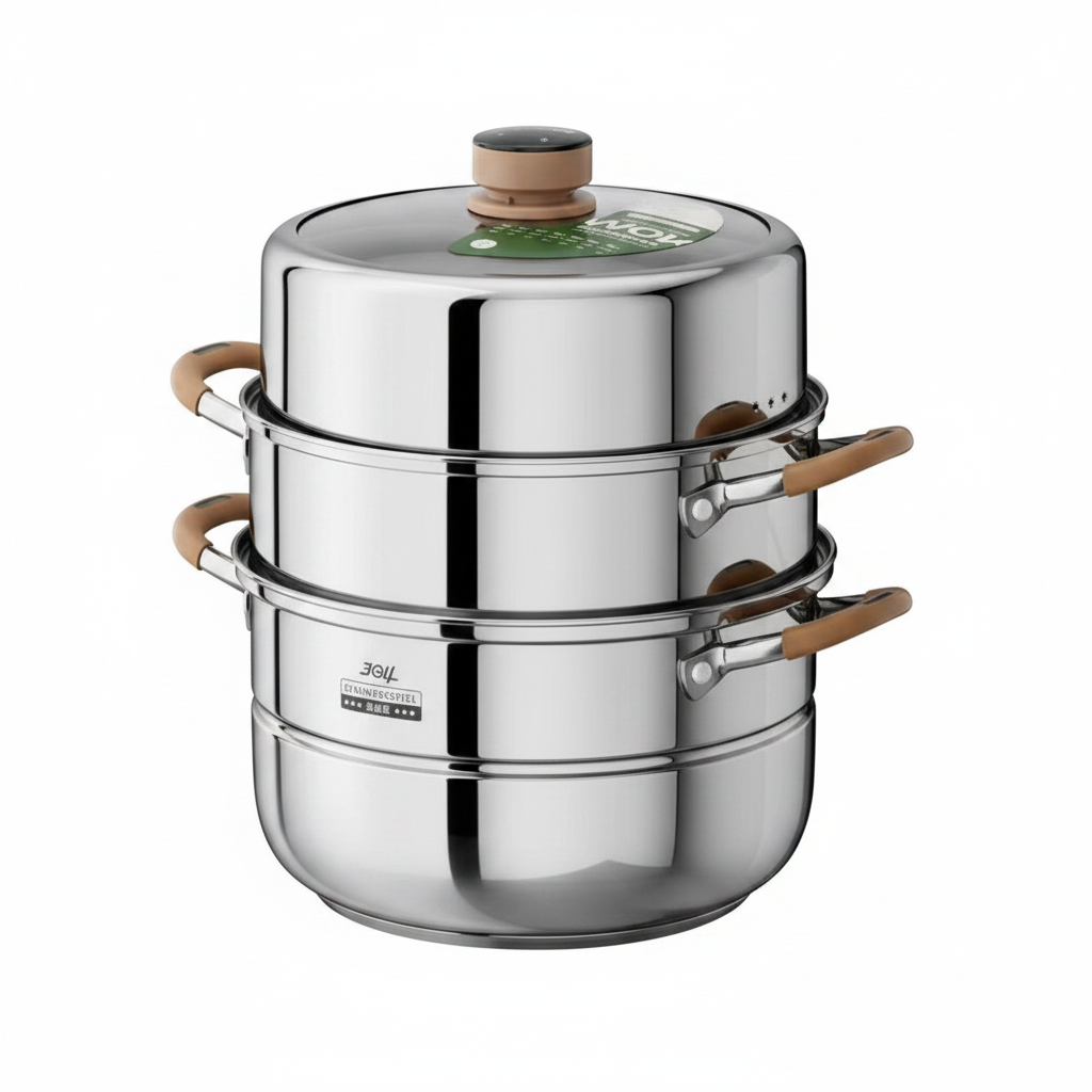 3-Layer Stainless Steel Food Steamer with Timer
