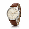 Emporio Armani Chronograph Cream Dial Brown Leather Watch