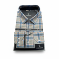 Cavanna Premium Beige & Blue Plaid Check Long Sleeve Shirt