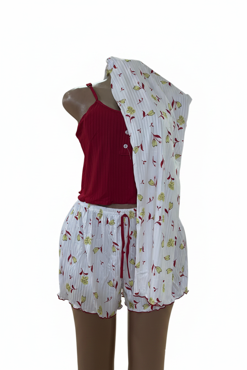 Ladies Nightwear Set – Red Floral