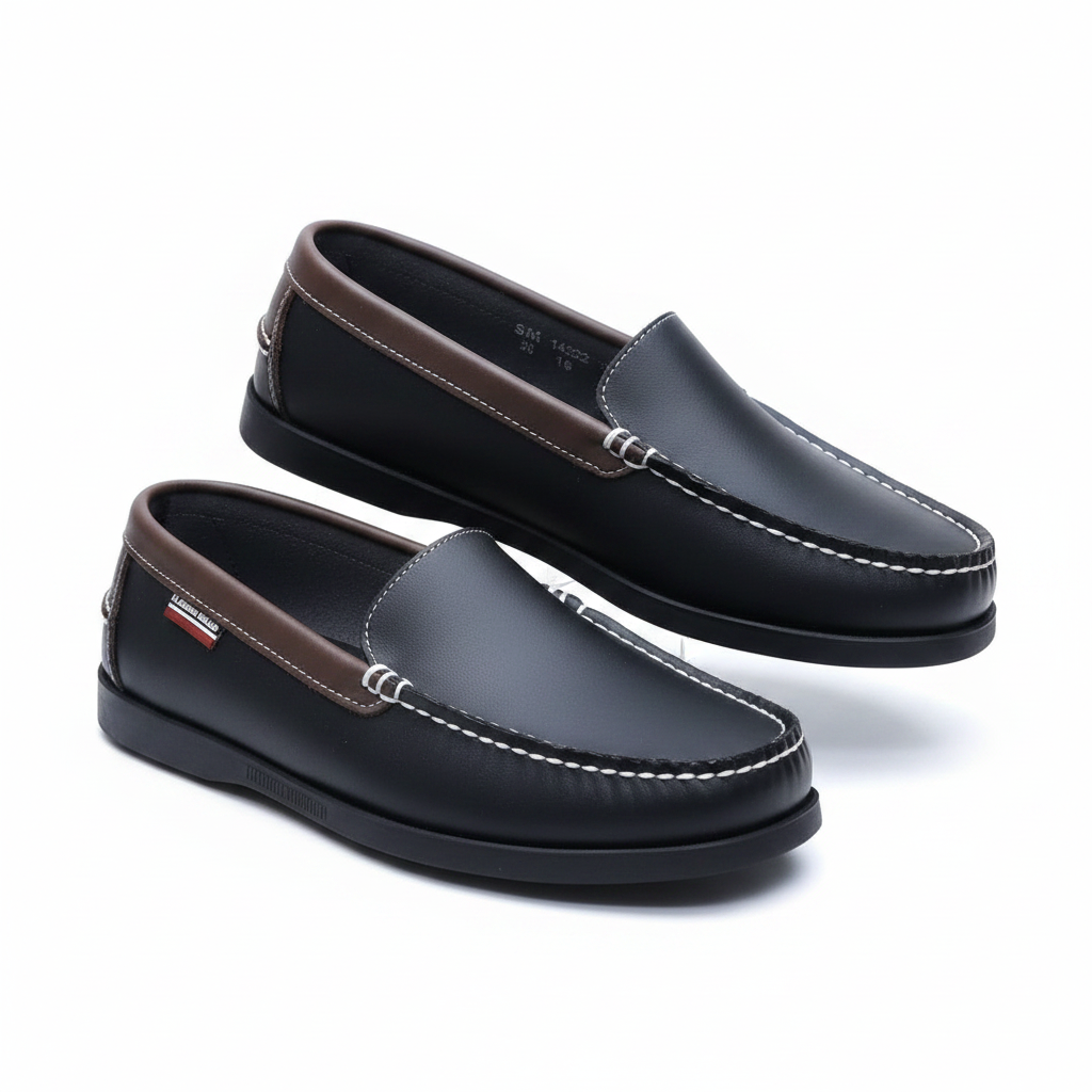 Two-Tone Black & Brown Leather Slip-On Loafers