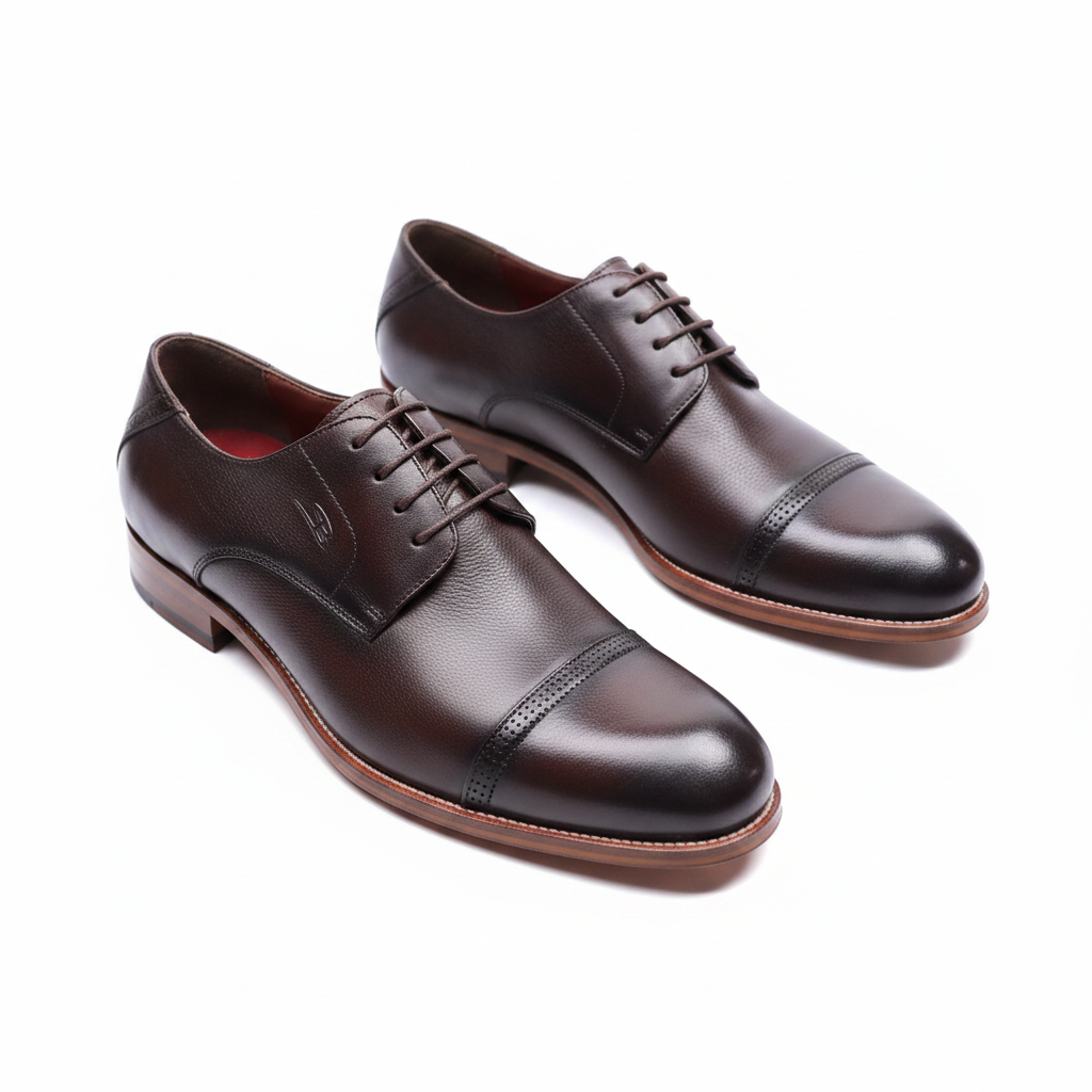 Dark Brown Leather Cap Toe Derby Shoes